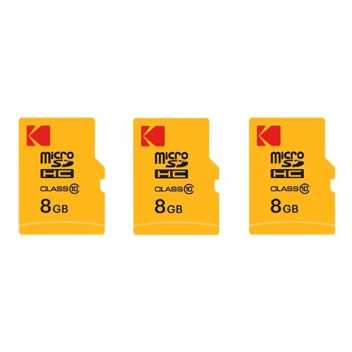 Pack de 3 KODAK Cartes Mémoire Micro SDHC 8 Go avec Adaptateur - Solution de Stockage Haute Vitesse - Noir