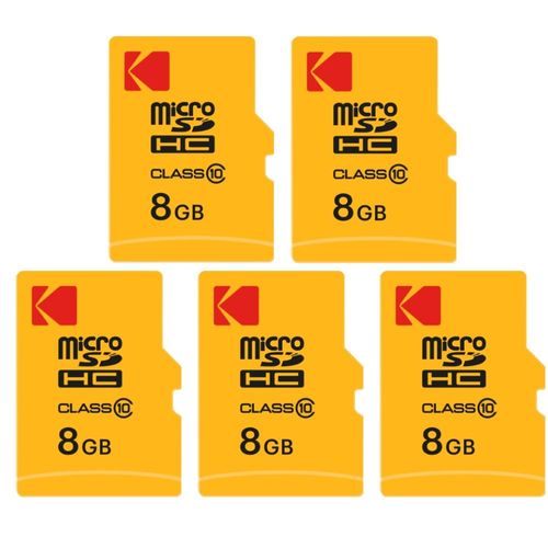 Pack de 5 KODAK Cartes Mémoire Micro SDHC 8 Go avec Adaptateur - Solution de Stockage Haute Vitesse - Noir