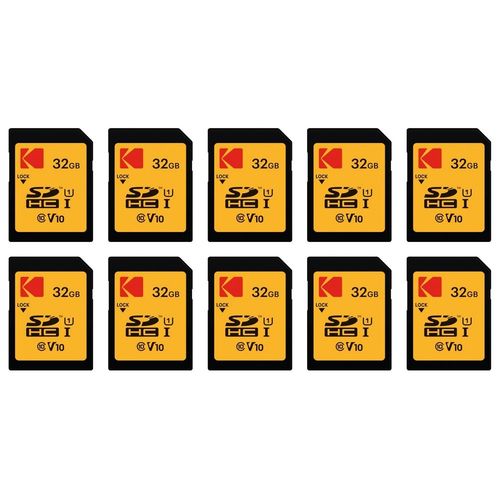 Pack de 10 Cartes Mémoire KODAK SDHC Ultra High Speed - 32 GB - Noir