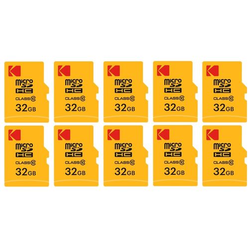 Pack de 10 KODAK Cartes Mémoire Micro SDHC 32 Go avec Adaptateur - Solution de Stockage Haute Vitesse - Noir