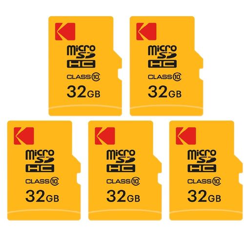 Pack de 5 KODAK Cartes Mémoire Micro SDHC 32 Go avec Adaptateur - Solution de Stockage Haute Vitesse - Noir