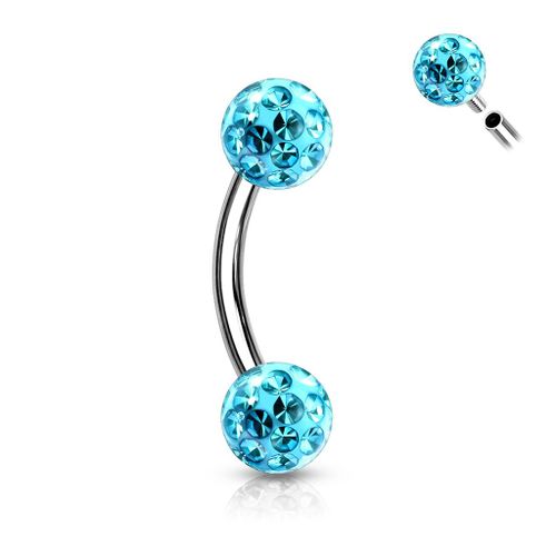 Piercing Arcade Boules Pavées Cristal Epoxyde Filetage Interne Barre Acier Inoxydable Anti Allergique Saba Bleu Clair Lovepiercing