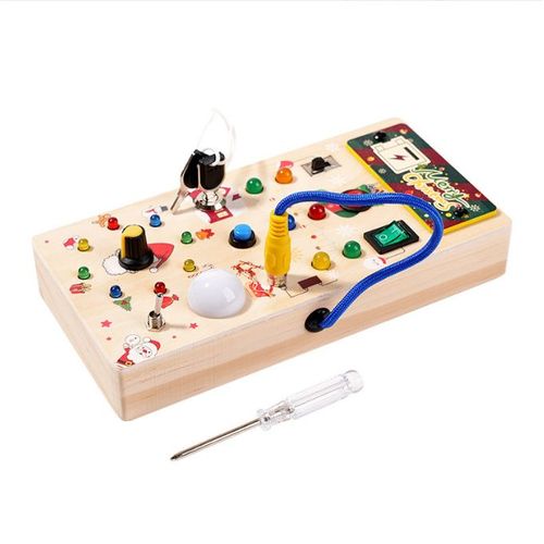 Noël Montessori Busy Board - Aqsacokiya - Enfants Activity Jouets En Bois - Led Learning Jeu Bebe 1 2 3 Ans