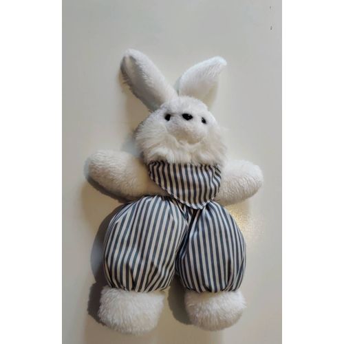 Peluche Lapin Vintage Ancienne Collection Creaprim Bandana Rayures De Couleur Bleu Blanc.