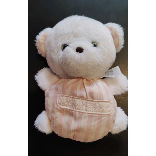 Peluche Vintage Tartine Et Chocolat Ours Boule Rayures Rose Et Blanc