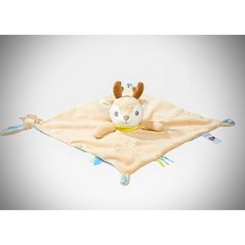 Doudou Renne Nicotoy Beige Bleu Nouette Porte Tétine Peluche Jouet Naissance 