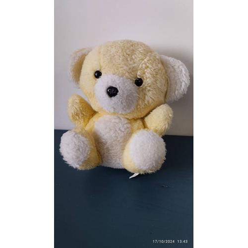 S/Vintage Peluche Ours Assis Jaune Blanc Ajena