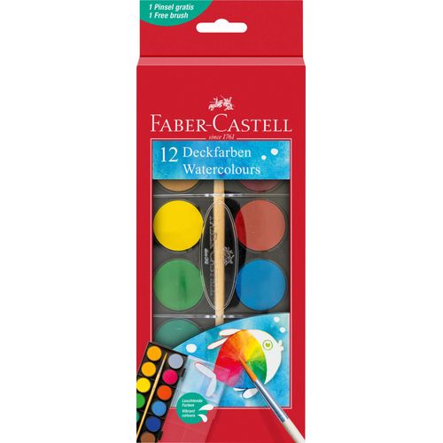 Peinture Aquarelle - 12 Pastilles - Pour Enfant - Pinceau Inclus - Faber-Castell
