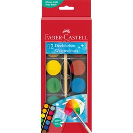Peinture Aquarelle - 12 Pastilles - Pour Enfant - Pinceau Inclus - Faber-Castell