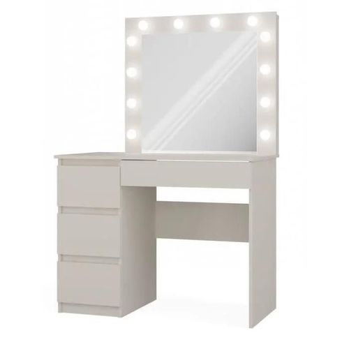 Carol - Coiffeuse Avec Miroir + Éclairage Led Beige - 4 Tiroirs - 98x76x51 Cm - Bureau