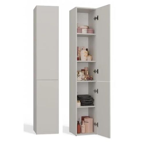Komma - Meuble Salle De Bain 2 Portes Beige - 31x30x174 Cm - Colonne Rangement Sdb