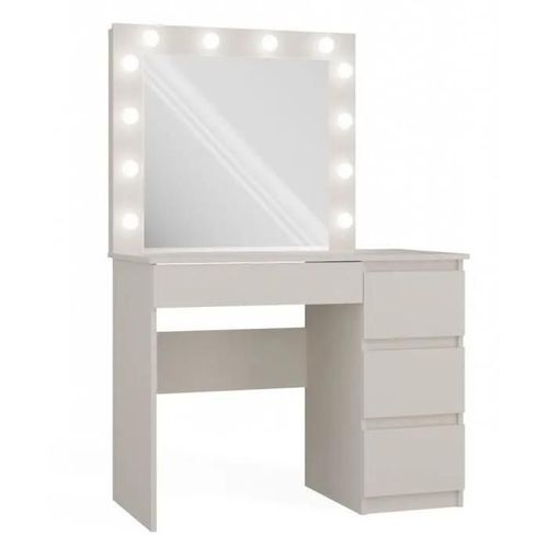 Carol - Coiffeuse Avec Miroir + Éclairage Led Beige - 4 Tiroirs - 98x76x51cm - Bureau
