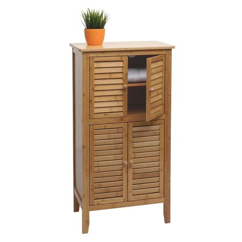 Armoire De Salle De Bain Hwc-B18, Étagère Commode, 4 Portes Bambou 100x50x30cm