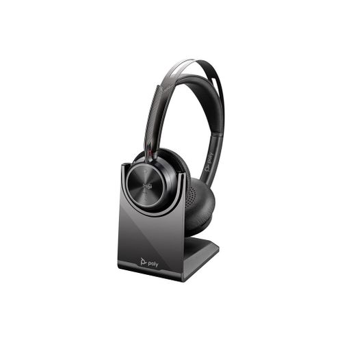 Poly Voyager Focus 2 - Micro-casque - sur-oreille - Bluetooth - sans fil - Suppresseur de bruit actif - USB-C via un adaptateur Bluetooth - noir - certifié Zoom, Certifié pour Microsoft Teams