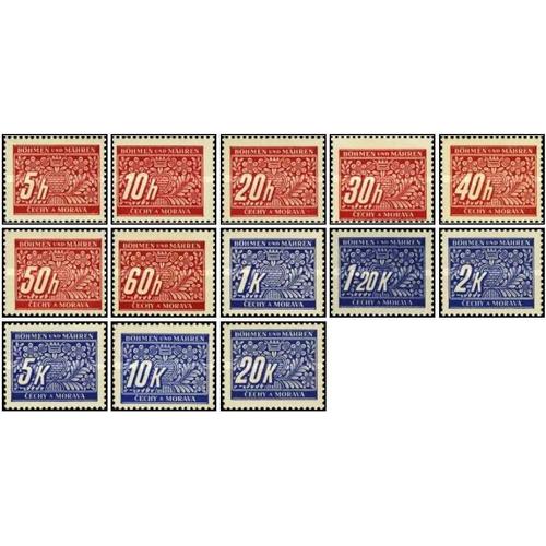 Tchécoslovaquie, Occupation Allemande 1939, Belle Série Complète Timbres Taxe Yvert 1 À 14, Motif Floral, Dessin Très Moderne Pour L'époque, Neufs*