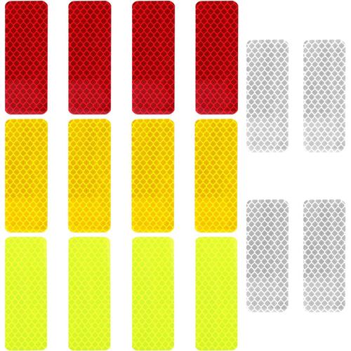 24pcs 3x8cm Autocollants Réfléchissants Pour Voiture, Stickers Avertissement Imperméables Stickers Sécurité Pour Voiture Moto Vélo (Couleurs Mixtes)