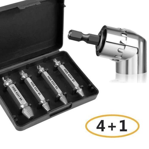 coffret de 4pcs extracteurs de vis endommagees screw remover 105 degree extension d'angle hex drill bit tournevis adaptateur my04228