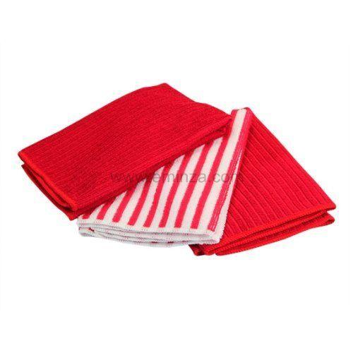 Linge Décor 1790129 Lot De 3 Torchons 2 Unis/1 Rayé Cuistot Coton Rouge 40 X 40 Cm