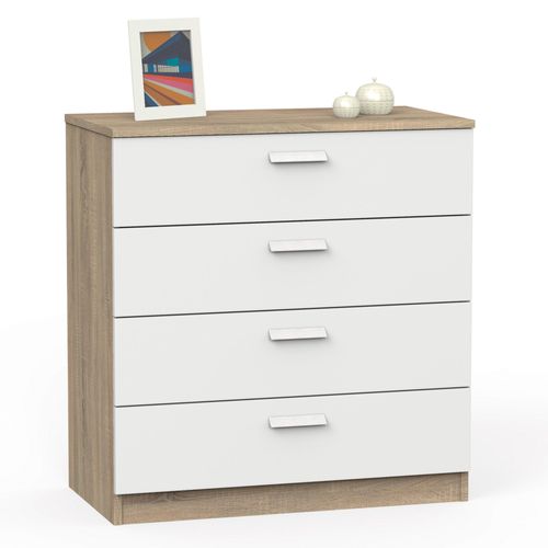 Commode Chambre, Chiffonnier Meuble De Rangement Avec 4 Tiroirs, 78x74x40 Cm, , Blanc, Briebe, Nova