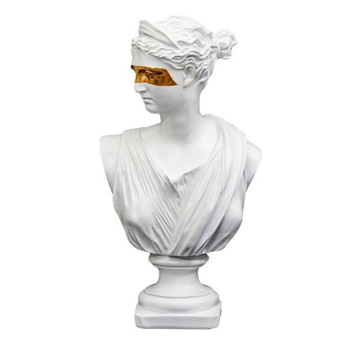 Paris Prix - Statuette Déco "buste Avec Masque" 31cm Blanc