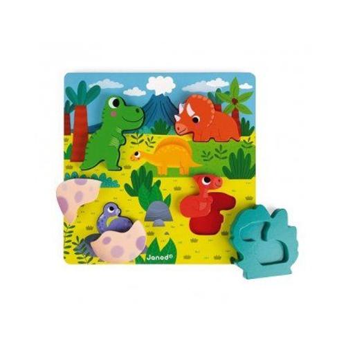 Puzzle En Bois Cache Cache Dinosaures - 6 Pieces Figurines - Encastrement Bebe 18-36 Mois - Set Jouet Educatif Et Carte Animaux