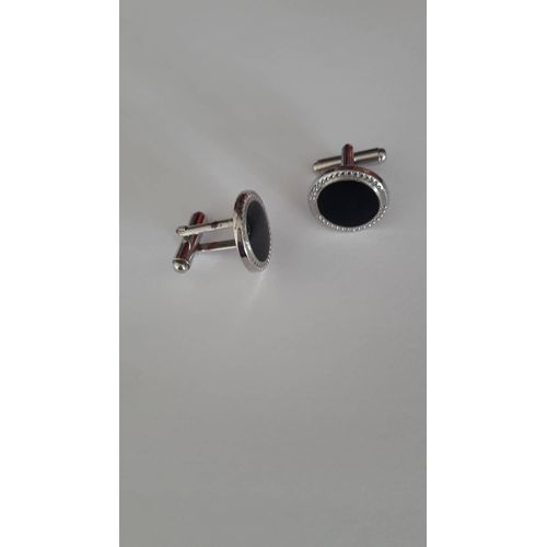 Boutons De Manchettes Noir Et Argent Accessoires Pour Homme Chic Mariage Cocktail Bijou