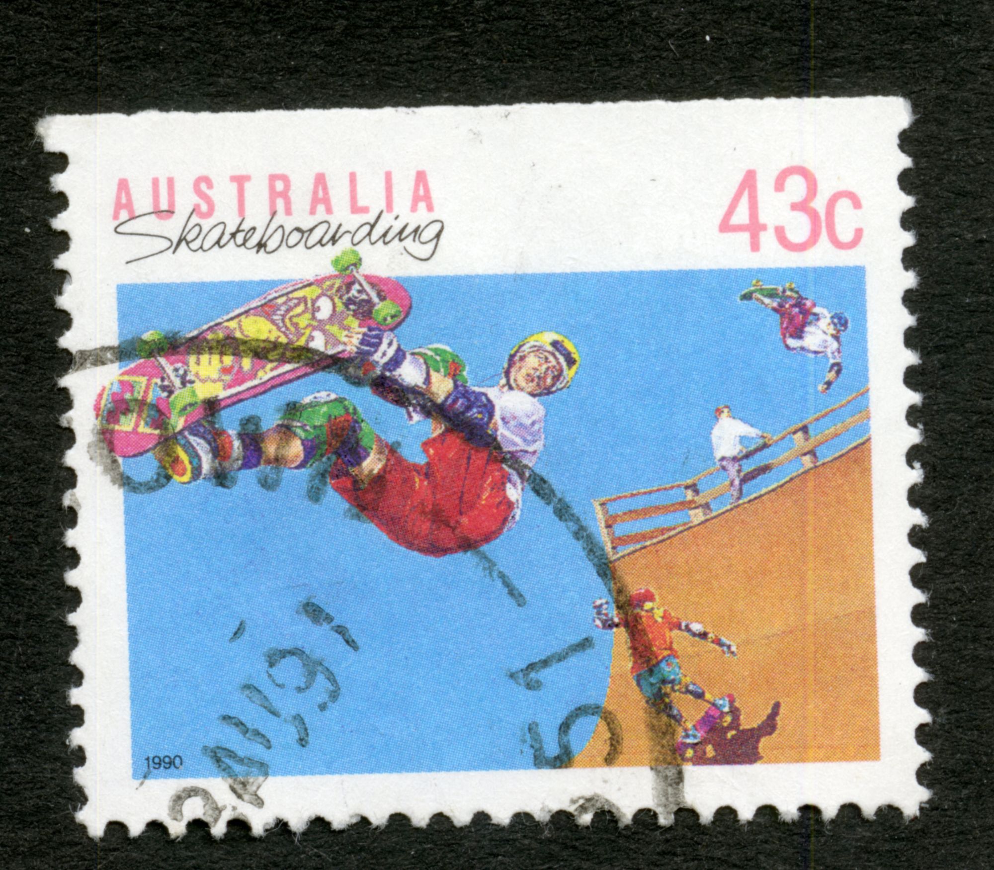 Timbre Oblitéré Australia, Skateboarding, 43 C, 1990