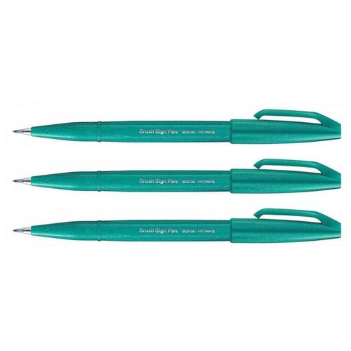 Pentel Arts Lot De 3 Stylos Feutre Brush Sign Pen Ses 15, Turquoise