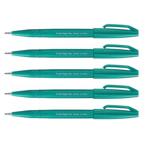 Pentel Arts Lot De 5 Stylos Feutre Brush Sign Pen Ses 15, Turquoise