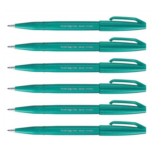 Pentel Arts Lot De 6 Stylos Feutre Brush Sign Pen Ses 15, Turquoise