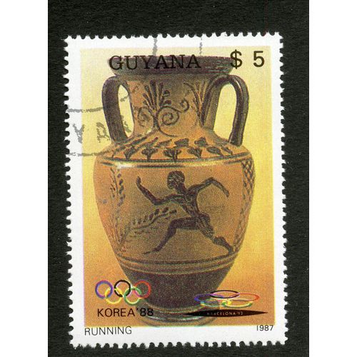 Timbre Oblitéré Guyana, Korea 88, Running, Barcelona 92, 1987, S 5