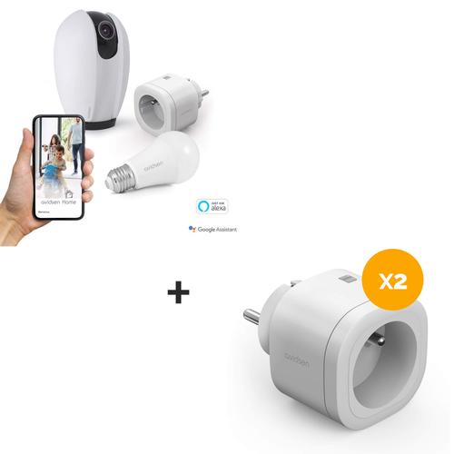 Kit Start Connect Avidsen Home 3 Prises connectées + caméra connectée motorisée + ampoule connectée