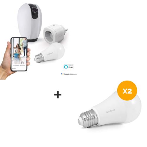 Kit Start Connect Avidsen Home Prise connectée + caméra connectée motorisée + 3 ampoules connectées