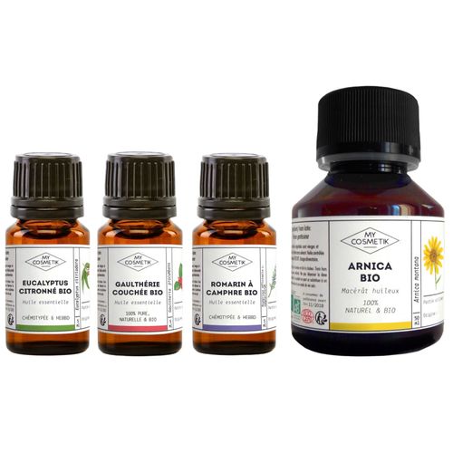 Huile De Massage Échauffement Et Récupération Bio, 100% Pure Et Naturelle - Pack Sport Au 4 Ingrédients, À Faire Soi-Même - 3 Huiles Essentielles Bio Et Arnica Bio + Flacon 50 Ml - My Cosmetik 