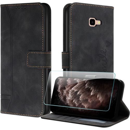 Coque Pour Samsung Galaxy A3 2017 / A320 Avec Protection Ecran, Etuis Rabat Folio Housse Cuir Portefeuille [Emplacements Cartes] Magnetique Support Pour Galaxy A320 - Noir