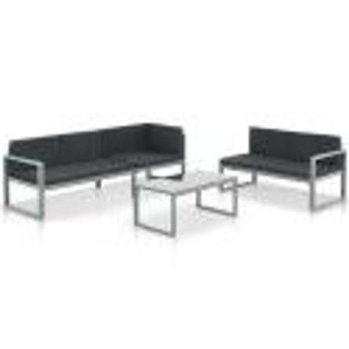 Salon De Jardin 3 Pcs Et Coussins Aluminium Noir