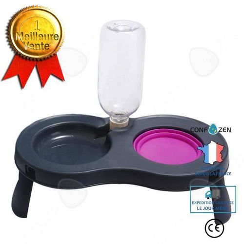 Confo 1pc 2 En 1 Distributeur Avec Gamelle Domestique Portable Et Bouteille Automatique D'eau Disque Gris Pour Chat Et Chien Violet