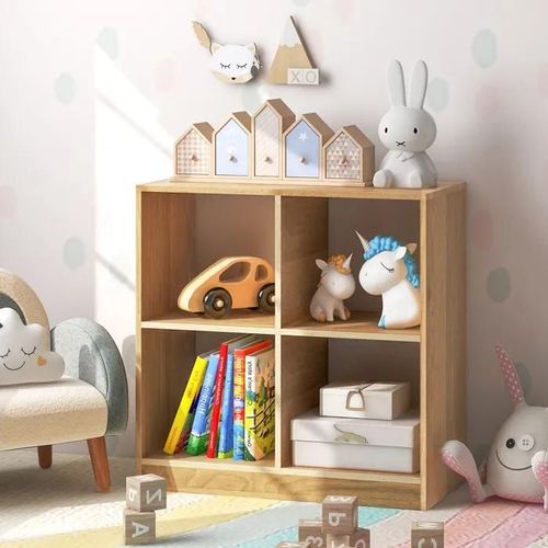 Costway Bibliothèque Ouverte À 3 Niveaux Avec 4 Compartiments Ouverts, Pour Bureau Salon Chambre, 73 X 33 X 73 Cm, Naturel