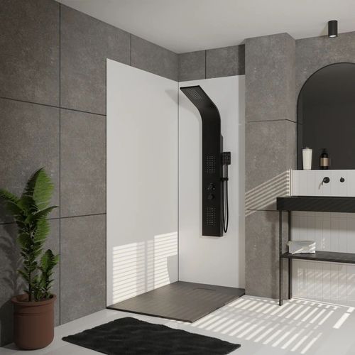 Colonne de douche Effet Pluie - 140x20cm - Acier inoxydable brossé Noir mat