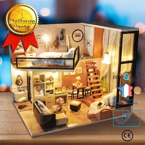C® DIY LED Maison de Poupée Dollhouse Miniature Bois Meuble Jouet Créatif Cadeau Noël