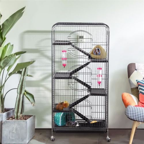 Grande Cage Pour Rongeurs/Rats/Furets/Écureuils/Chinchillas - 6 Niveaux 64 X 44 X 131 Cm Noir Yaheetech