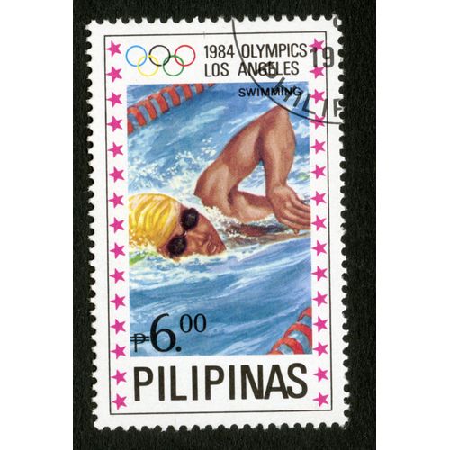 Timbre Oblitéré Pilipinas, 1984 Olympics Los Angeles, Swimming, 6,00