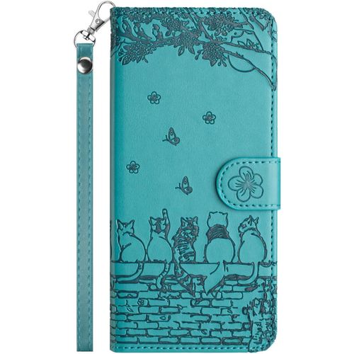 Coque Pour Samsung Galaxy Note10 Lite(6.7"") Porte Carte Aimantée Antichoc Portefeuille Cuir Coque Telephone Portable Clapet Pour Samsung Galaxy Note10 Lite(6.7"") Protection Chat Bleu