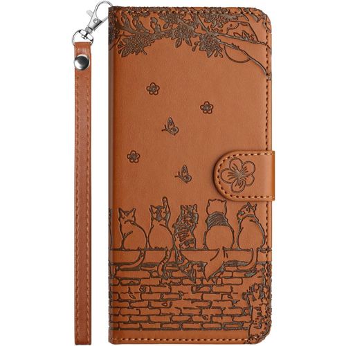 Protection Pour Samsung Galaxy Note10 Lite(6.7"") Coque Telephone Portable Aimantée Antichoc Portefeuille Coque De Protection Pour Samsung Galaxy Note10 Lite(6.7"") Porte Carte Chat Brun