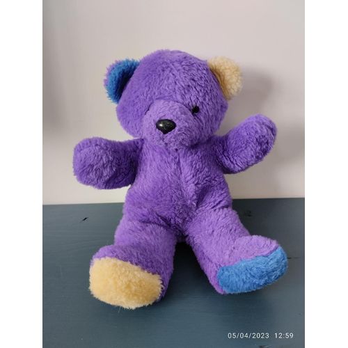 Vintage Peluche Ours Violet -Bleu Et Jaune