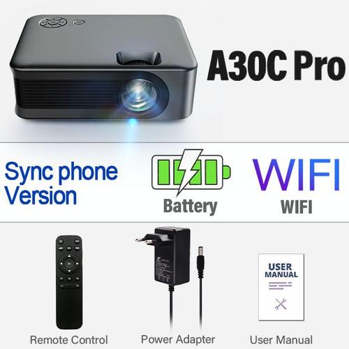 MINI projecteur Portable A30C Pro,télévision intelligente,batterie,WIFI,synchronisation  de jeu,téléphone,projecteur LED pour film 4k - Type A30C-Battery