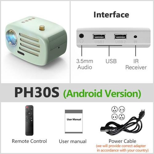AUN mini projecteur portable cinéma Portable LED PH30C vidéo 4k connexion  Android ISO Smartphone WIFI pico videoprojecteur telephone video projecteur  - Type PH30S-Blue