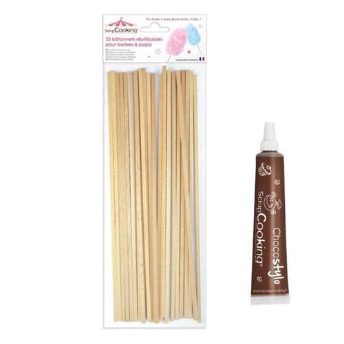 Stylo chocolat + 25 bâtonnets pour Barbe à papa