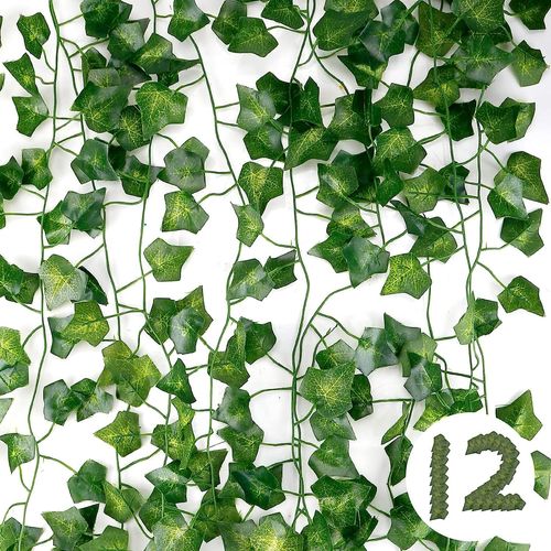 12Pcs Plantes vertes artificielles suspendues pour Célébration, Mariage, Cuisine, Jardin-Vert