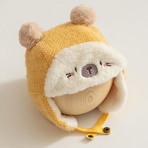 Couleur Jaune Fit 0 À 18 Mois Chapeau Ours En Peluche Pour Bébé Garçon Et Fille, Chapeau Chaud Pour L'hiver, Couvre-Tête Pour Enfant En Bas Âge